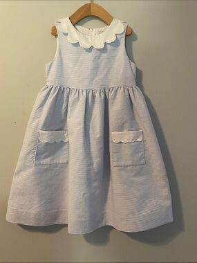 Florence Eiseman girls blue white striped dress size:5 white cotton liner